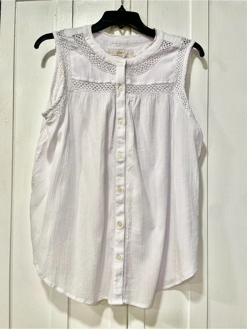 LOFT White 100% Cotton Sleeveless Button Front Top Summer Boho Cottagecore Sz S - Picture 3 of 7